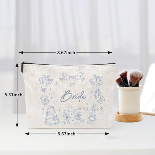 Bride Makeup Bag - Blue Wedding Cosmetic Pouch