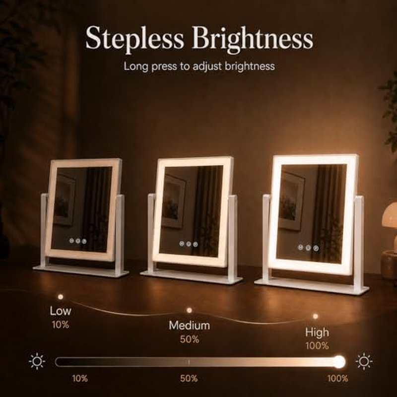 DECADENCE Lighted Makeup Mirror with 10X/5X Magnifiers - Dimmable & 360° Rotation