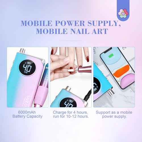 SAVILAND Electric Nail Drill: 40000RPM Nail Drill Professional with 56 Sanding Bands 12 Bits Sets, Rechargeable Nail File Ultra Power Machine for Acrylic Nails Gel Polishing Removing, Salon Home