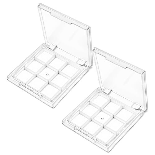 Nogeqi 2-Pack Refillable Makeup Palette with 9 Compartments, Portable Clear Eyeshadow & Lipstick Organizer
