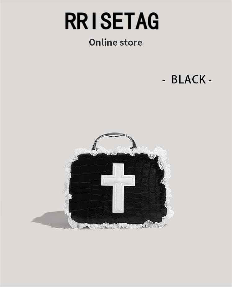 RRISETAG Goth Makeup Bag PU Leather Gothic Makeup Pouch Punk Handbag Goth Bag for Halloween Parties and Everyday Use