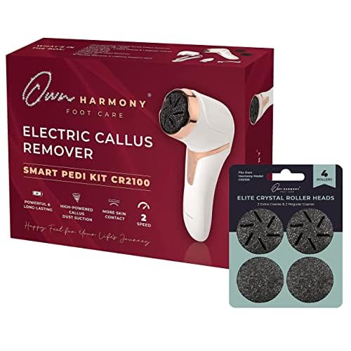 Own Harmony Electric Callus Remover with Vacuum and 7 Rollers Bundle - Foot Care for Women - Professional Pedicure Tools for Pedi Care Vac, CR2100 Electric Feet File, Best for Hard Dry, Cracked Heels