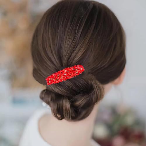 Red Austrian Hair Barrettes, Sparkly Zircon Crystal Hair Clips French Dedign Bridal Fashion Bling Rhinestons Hairpins, Wedding Hairgrip Hair Headwear Accessories for Women Girls Bride Bridesm