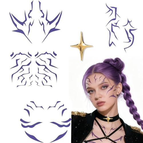 Purple Lightning Temporary Tattoos with Golden Star Brooch