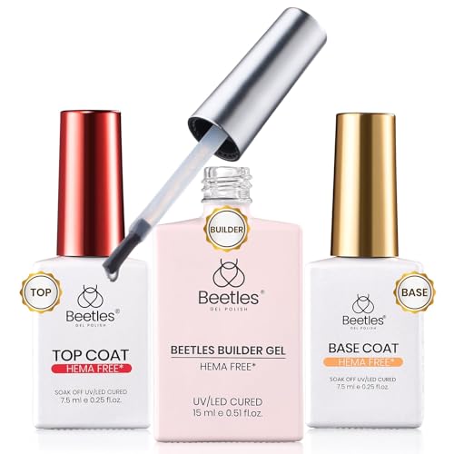 Beetles Builder Gel with Base & Top Coat - Clear, HEMA-Free, 3 Pcs (Variation B)