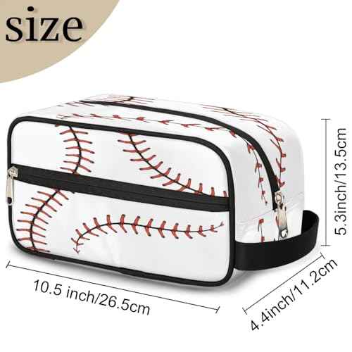 Boys Travel Toiletry Bag, Kids Waterproof Hanging Dopp Kit, White Baseball Wash Bag with Large Capacity for Travel, Sports, Shower