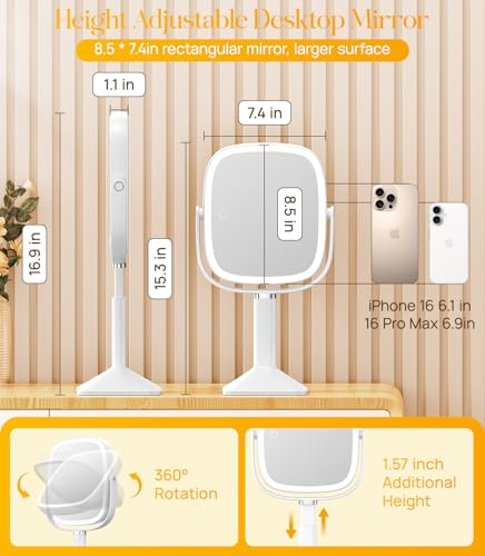 Gospire Lighted Makeup Mirror with Adjustable Height & 1X/7X Magnification