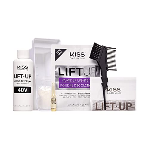 KISS Lift Up Complete Hair Bleach & Icy Silver Toner Kit, Gentle Conditioning Formula that Reduces Brassiness, Complete 6-Pc DIY Bleach Kit, ICE