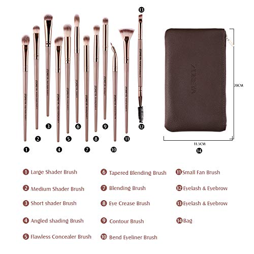 Z'OREYA 12Pc Professional Eye Makeup Brush Set with Bag