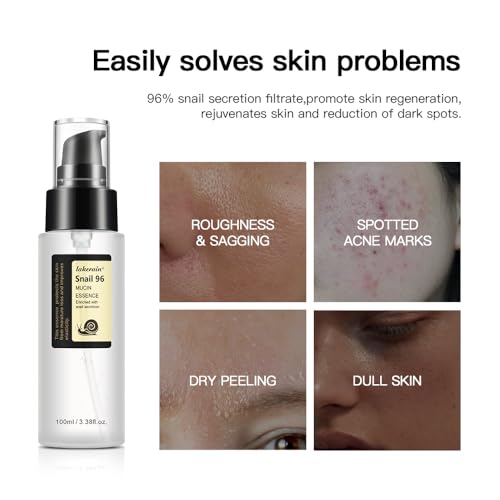 Snail Mucin Serum 96%, Snail Secretion Filtrate 96%, Snail Mucin 96%, Power Repairing Essence, Snail Mucin Essence Face Serum, Hydrating Serum for Face, Eye, and Neck (1PCS)