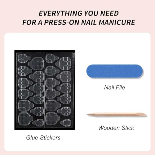 Short Almond Press On Nails - French Tip & Polka Dot Design, 30Pcs