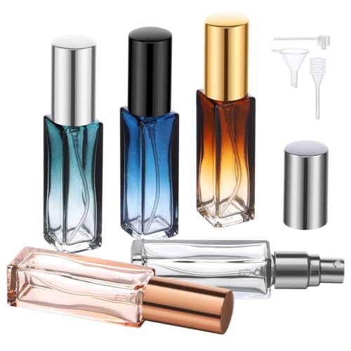 Segbeauty 5-Pack Mini 10ML Refillable Perfume Spray Bottles with Amber Blue Green Orange Gray Variations