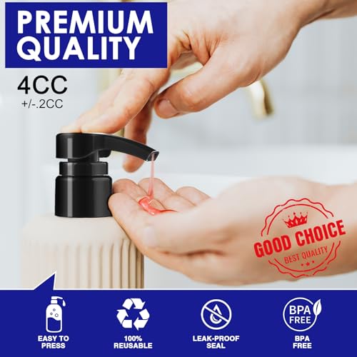 Shampoo Pump Dispenser for 33.8 oz Bottle, 2-Pack Black & White