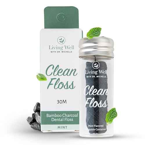 Living Well Bamboo Charcoal Dental Floss ? Natural, Vegan, Biodegradable, PFAS-Free ? Eco-Friendly Floss with Glass Jar ? Zero Waste Oral Care