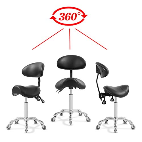 Antlu Saddle Stool with Back Support - Ergonomic Rolling Chair