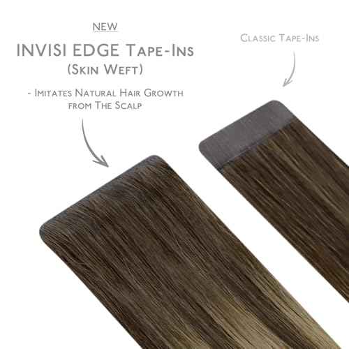 WENNALIFE Invisi Edge Tape in Hair Extensions Human Hair, 16 Inch 50g 20pcs Balayage Chocolate Brown to Caramel Blonde Invisible Luxury Remy Hair Extensions Natural Seamless Injected Tape Ins Straight