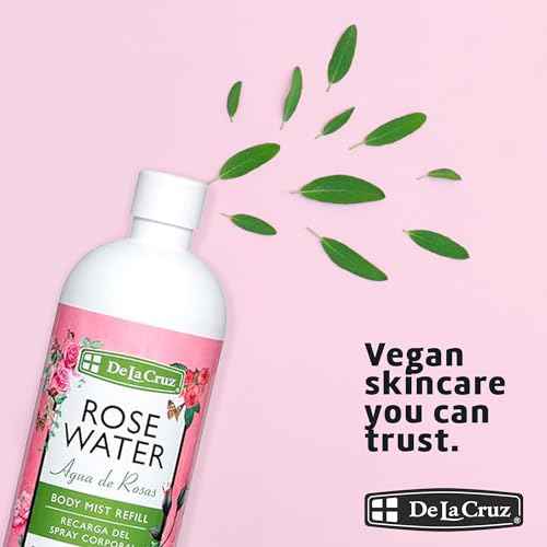 De La Cruz Pure Rose Water Body Mist,Rosewater Spray for Face, Skin & Hair, Rose Toner & Rose Water for Hair Alcohol Free, Paraben Free 16 fl oz (1 Bottle)