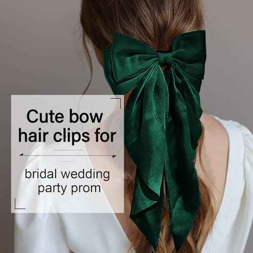Large Satin Bow Barrettes Clips Green Hair Bows for Girls Hair Accessories Gifts for Women Big Bow Hair Clips for Christmas with Bowknot Barrettes With Metal Clips£¨green£©