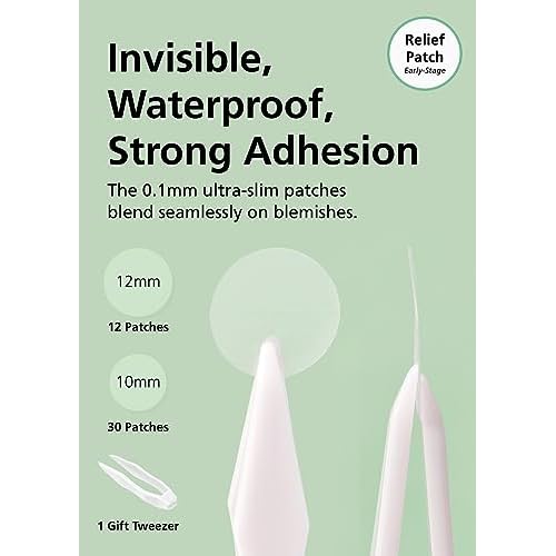 EasyDerm Relief Invisible Patch(42 counts) I Contains 10,000ppm of Tea Tree Oil, Pimple Patch, Ultra-slim 0.1mm, Waterpoof, Korean Pimple Patches Stocking Stuffer Holiday Gift MUST HAVE