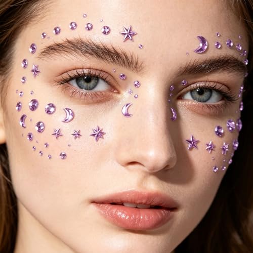 260 Pcs Purple Star Moon Face Gems Stickers Self-Adhesive