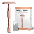 Rose Gold Safety Razor, Single Blade Razors for Women, Reusable Metal One Blade Razor Women, with 10 Stainless Steel Double Edge Blades, Eco-friendly, Smooth & Close Shave