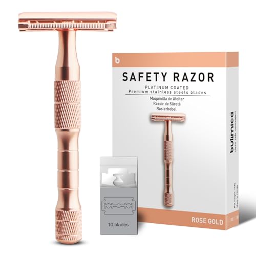 Rose Gold Safety Razor, Single Blade Razors for Women, Reusable Metal One Blade Razor Women, with 10 Stainless Steel Double Edge Blades, Eco-friendly, Smooth & Close Shave