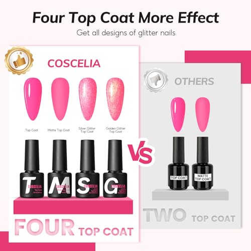 Coscelia 73pc Gel Nail Polish Kit with U V light, 60 Bottles Gel Nail Polish Soak off Top Base Coat Spring Colors Enchantment Collection Glitter Nail Rhinestones Gel Manicure Kit Gifts