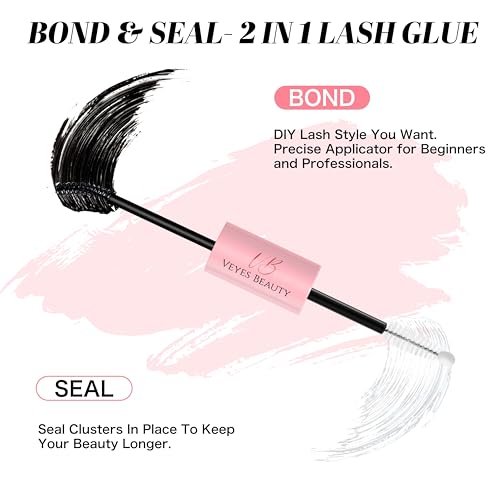 VEYESBEAUTY Waterproof Black Lash Bond and Seal 2-in-1 Cluster Lash Glue
