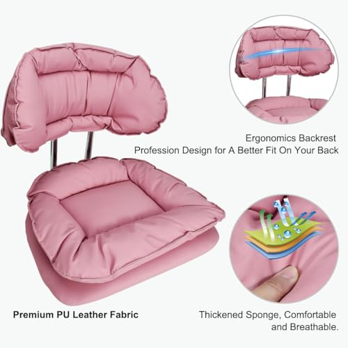 JOSTZHXIN Rolling Stool with Backrest, Home Office Rolling Stool Chair, Thickened Seat Cushion, Adjustable Height Swivel Chair for Nail Shop Salon Spa Massage Tattoo,Pink