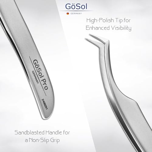 Pro Lash Tweezers for Eyelash Extensions, Professional Expert Eyelash L-shape Tweezers for High Precision Pick/Fan/Wiggle/Apply; 420 Stainless Steel Lash Tweezer for Volume & Classic Lashes