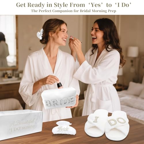 Easter Bride To Be Gift Set, Bridal Shower Gifts, Wedding Gifts for Bride, Bachelorette Gifts for Bride, Engagement Gift for Her, Bachelor Party Gifts, Makeup Bag, I DO Slippers, Hair Clip