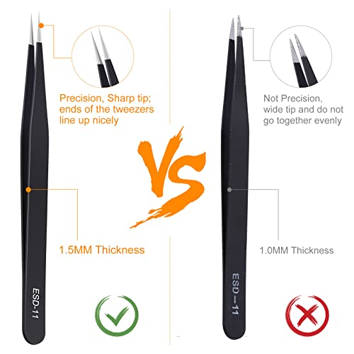 Kaverme 3PCS Precision Tweezers Set - Anti-Static Stainless Steel for Electronics & Crafts
