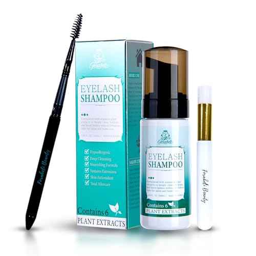 Forabeli Lash Shampoo 50ml with Brush and Wand - Eyelash Extension Cleanser, Eyelid Foaming Wash, Gentle Foam, Remove Oils and Makeup