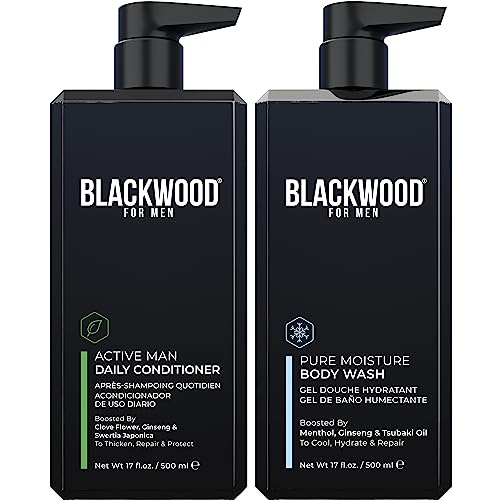 BLACKWOOD FOR MEN Active Man Daily Conditioner (17oz) and Pure Moisture Body Wash (17oz) Bundle - Natural Vegan Formula - Sulfate Free, Paraben Free, & Cruelty Free