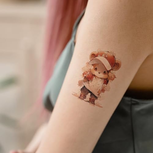 12 Sheets Teddy Bear Temporary Tattoos - Watercolor Floral