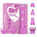 Bikini Trimmer for Women 5-in-1 Electric Razors IPX7 Waterproof Shaver Ceramic Blade Painless Pubic & Facial Hair Remover (Hot Pink)