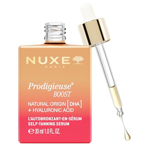 NUXE Prodigieuse Boost Self-Tanning Face adn Neck Serum with Hyaluronic Acid and 100% Natural DHA for a Gradual, Radiant Glow, 1.0 Fl Oz