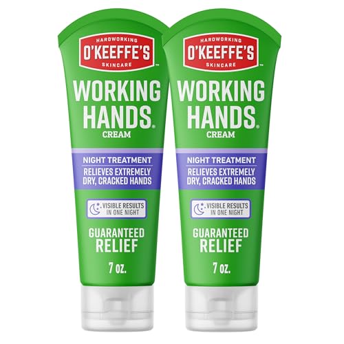 O'Keeffe's Working Hands Night Treatment Hand Cream for Extreme Dryness - 7 oz Tube (2 Pack) - Repairing Skincare for Cracked, Dry Hands