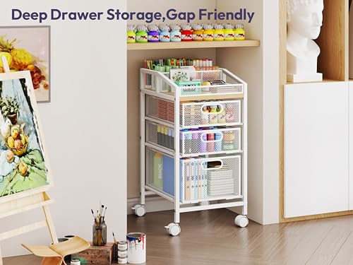 Rolling Utility Cart with Drawers - Under Desk Storage