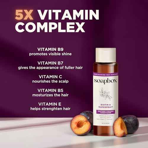Soapbox Biotin & Superfruit Shampoo & Conditioner Set with Vegan Collagen, Aloe and Shea Butter, Pack of 2 Harsh Sulfate Free, Paraben & Silicone Free, 16 Ounces Each
