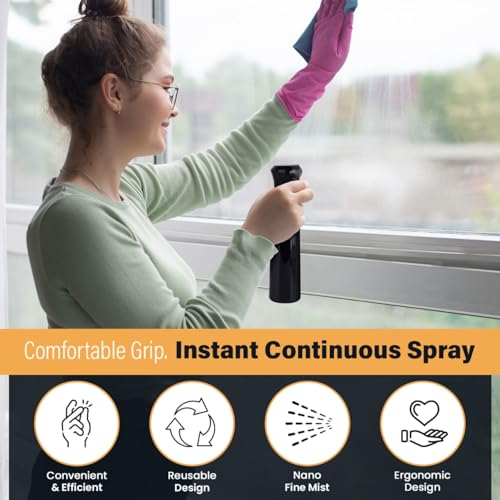 VIGOR PATH 10oz Black Continuous Spray Bottle for Hair & Plants