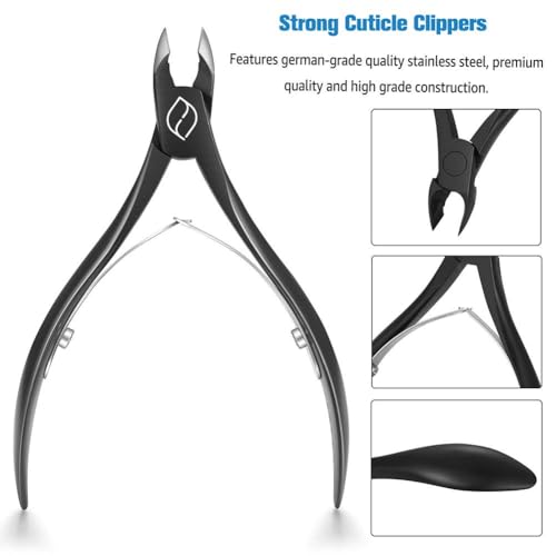 FERYES Professional Stainless Steel Cuticle Nippers - 1/2 Jaw, Black
