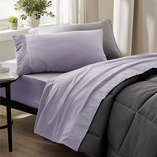 Bedsure Twin Sheets Set - Soft Twin Bed Sheets, 3 Pieces Hotel Luxury Lavender Sheets Twin, Easy Care Polyester Microfiber Cooling Bed Sheet Set