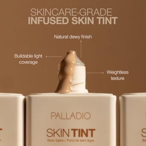 Palladio Skin Tint with Aloe, Niacinamide and Hyaluronic Acid, Sheer to Medium Coverage, Glowy Finish, Brightening and Blurring Lightweight Foundation Makeup (Light Ivory)