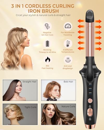 Cordless Rechargeable Curling Iron with USB & 4000mAh Battery