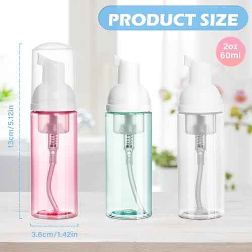 2oz Travel Foam Pump Bottle, 3PCS Empty Foaming Dispenser for Hand Soap, Shampoo, Lash Cleanser (60ml)