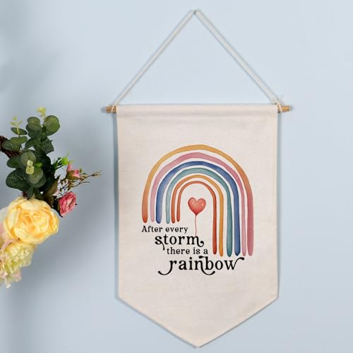 After Every Storm There is a Rainbow Banner Wall Art, Nursery Sign, Rainbow Baby Gift, Nursery Bedroom Decor, Rainbow Sign, Neutral Rainbow Wall Hanging, Kids Pennant Flag, Baby Shower Gift