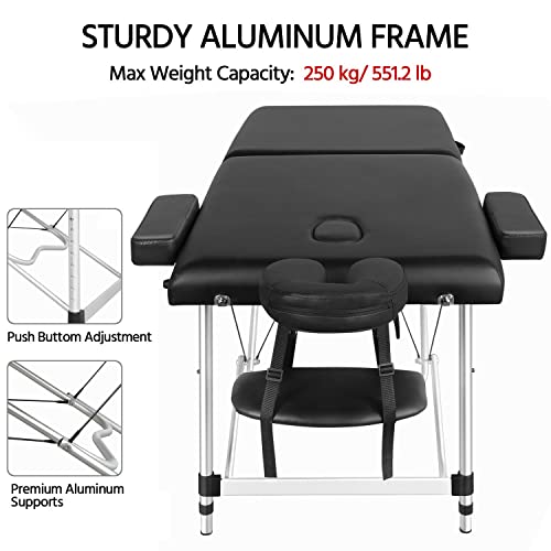 Yaheetech Portable Massage Table - Foldable, Adjustable Height, 28" Wide