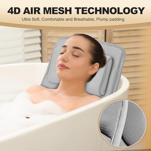 Full Body Bath Pillow for Bathtub, Non-Slip Bath Pillows for Tub, Spa Bathtub Pillow Cushion for Headrest Neck Shoulder and Back Rest Support£¬Relaxation Spa Accessories-50 x 15" (Grey)