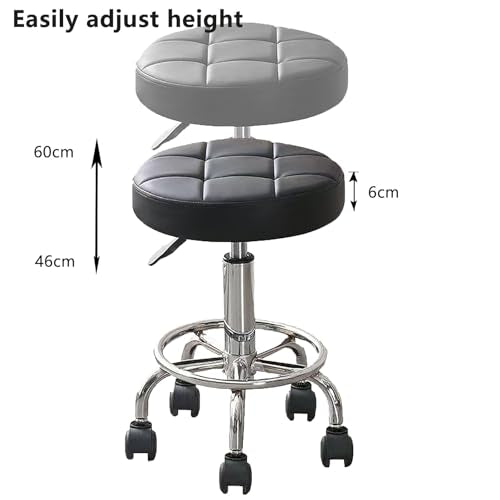 Round Rolling Stool Chair PU Leather,360¡Æ Adjustable Stools with Wheels Compact Size & High Weight Capacity Rolling Stool for Tattoo Salon Office Home